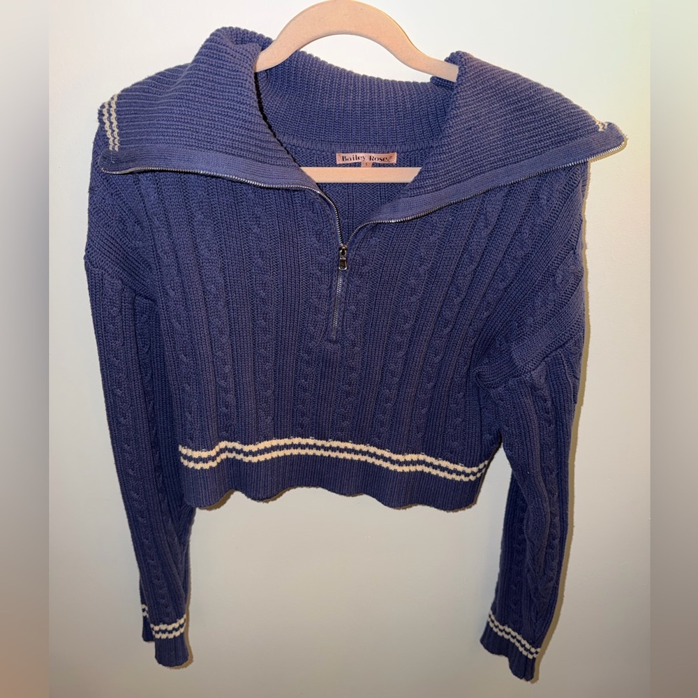 Blue Collard Half-Zip Sweater